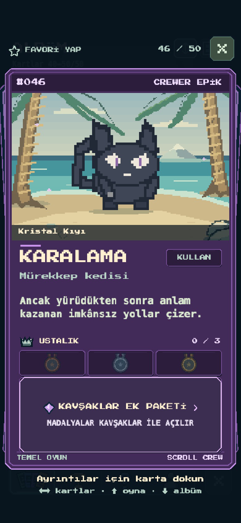 Mürekkep kedisi koleksiyon kartının ön yüzü